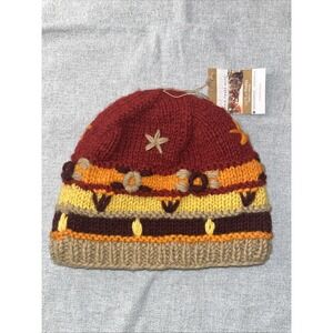 Earth Divas Fair Trade Wool Knit Hat Woman's Multi Colored Nepal One Size